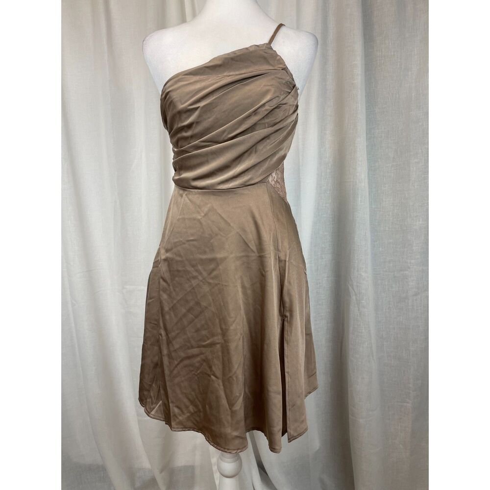 Rare London Taupe One-Shoulder Draped Mini Dress Cocktail Party XS